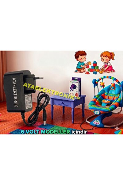 ATAELEKTRONİK SALLANAN BEŞİK Adaptörü 6V 2A Adaptör 6 Volt 2 Amper 5.5 x 2.5 ...