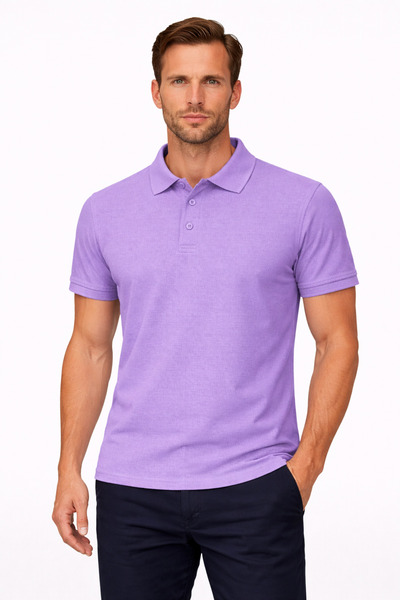 KaeLaurean Tricou polo pentru bărbați din bumbac liliac – croială clasică, te...