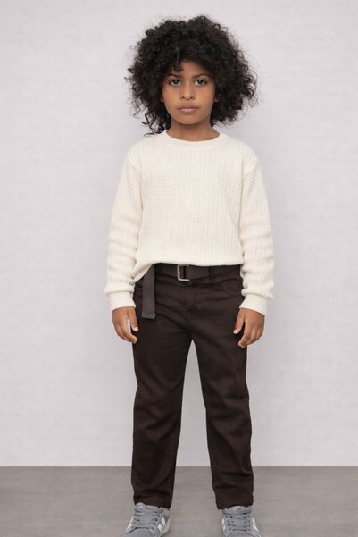 Alin Alp 2-14 Years Old Boys' Brown Gabardine Stylish Trousers with Belt-10/11 Y