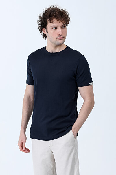 JB John Borners Men's Crew Neck Sleeve Ornament Label 100% Cotton T-Shirt Nav...