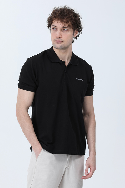 JB John Borners Pánské bavlněné tričko Polo Neck s potiskem černé - 25Y 2061