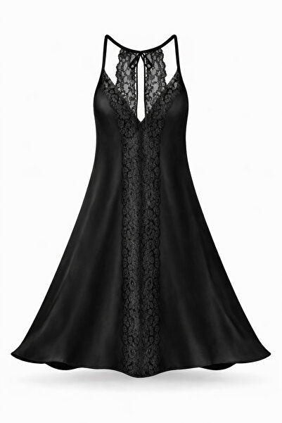 GOB Büyük Beden Gob Signature Kuzgun Women's Plus Size Lace Detailed Satin Ni...