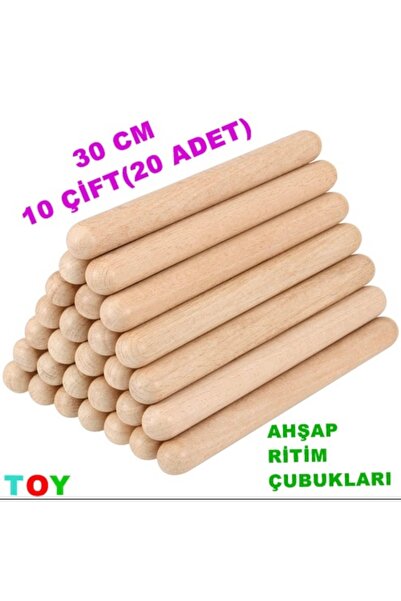 Toy Oyuncak Okul Öncesi Ahşap Ritim Çubuğu 30 cm. 10 Çift ( 20 Çubuk ) Anaoku...