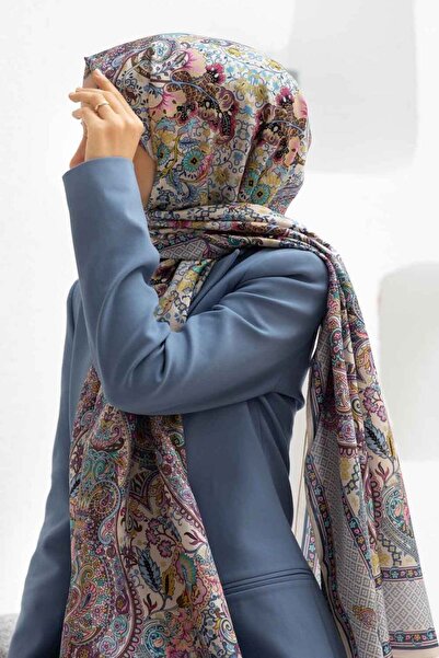 Vissona %100 İPEK ETRO DESENLİ KREM - MÜRDÜM RENKLİ ŞAL