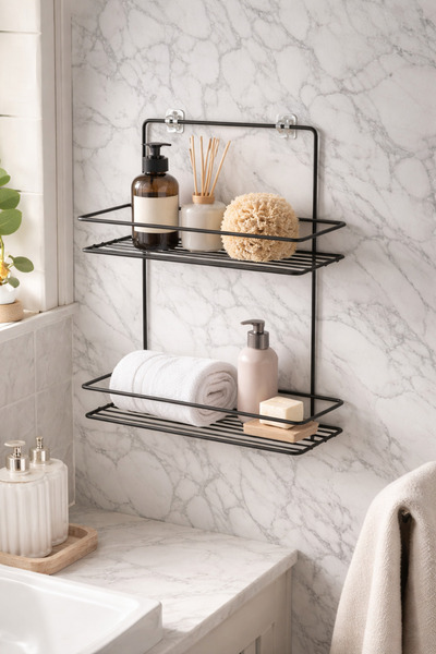 ERD & EMA HOME Διώροφο Ισχυρό Αυτοκόλλητο Μαύρο Ορθογώνιο Ράφι Μπάνιου