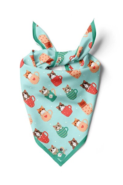Vissona %100 İpek Fincanda Kedi Desenli Bandana