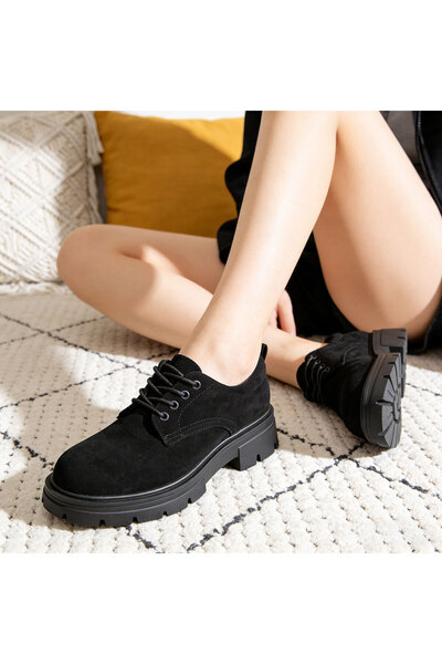 Tmall Pantofi sport damă, din piele ecologică și piele întoarsă, P1284, negri