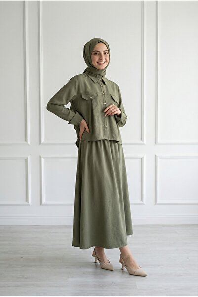 MİHRA STORE Ecem Κοστούμι με κουμπιά από χάντρες και φούστα με πιέτες - MF589...