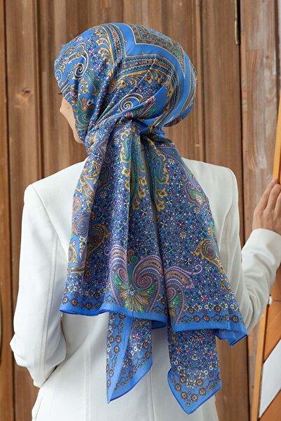 Vissona 100% İpek Etro Desenli Saks - Fuşya Renkli 92x210 Şal