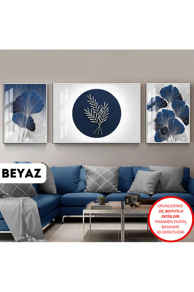 |navyblue-gray Combination Infinity Flower Abstract|framed Tempered Glass Table 3-Piece Horizontal