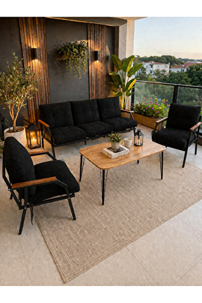 UFUK HOME Linda 311 Masalı Siyah Fermuarlı Bahçe Balkon Takımı, Cafe, Salon -...