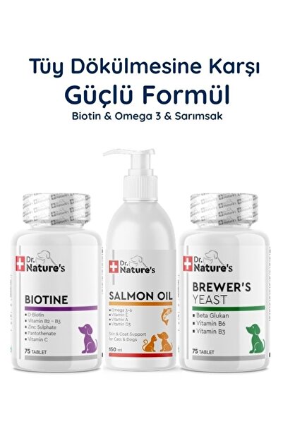 Dr. Nature's Köpek Somon Yağı Omega 3 + Biotin 75 Tablet + Brewers Yeast Seti...
