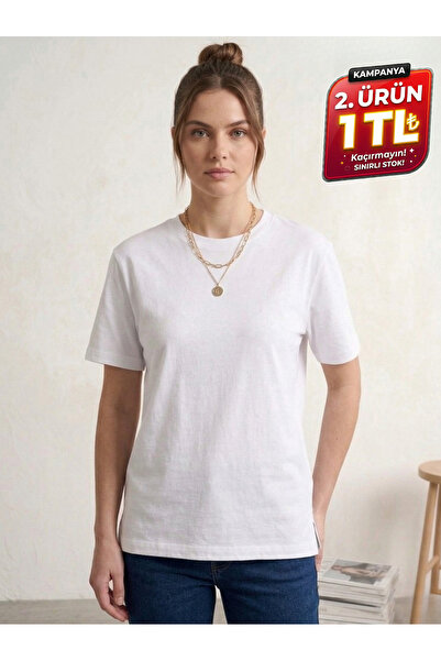 LEY COLLECTİON Γυναικείο μπλουζάκι 100% βαμβακερό με λεπτομέρεια σκίσιμο, βασ...