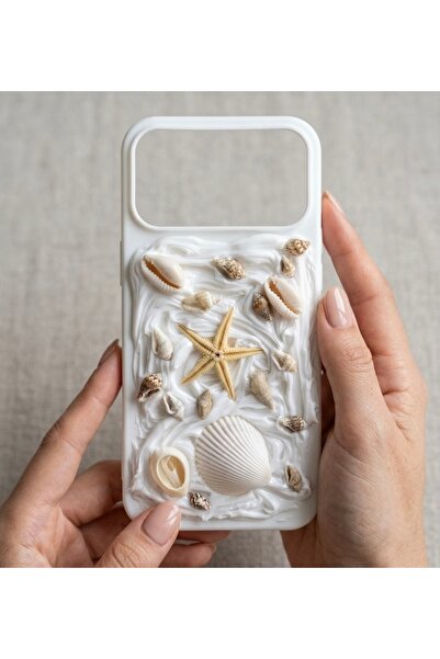 FİŞNEİLETİŞİM İPHONE 17 PROMAX UYUMLU DENİZ 3D YILDIZI DESENLİ WHİTE CREAM KILFI