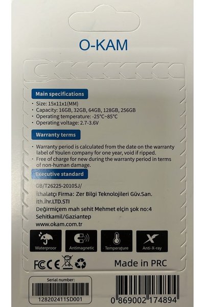 O-KAM 256Gb High Speed Micro Sd Memory Card Class 10 U3