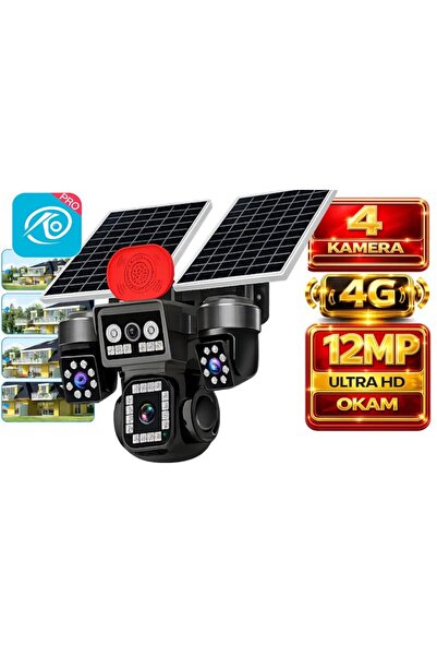 O-KAM OK337 12MP 4 Kameralı 4G Çift Solar Panel AOV Gece Görüş Sesli Konuşma
