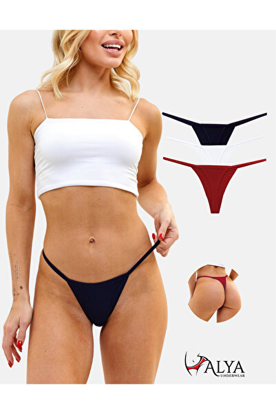 ALYA UNDERWEAR Women's Stringed Thong Panties - Pack of 3 (1 ECRU, 1 RED, 1 N...