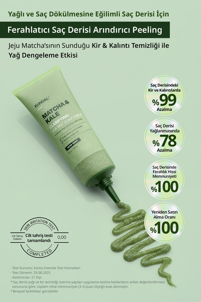 Kundal Yağlı Saçlara Dökülme Karşıtı Saç Derisi Peelingi Matcha&Kale Clarifying Sea Salt Scalp Scrub