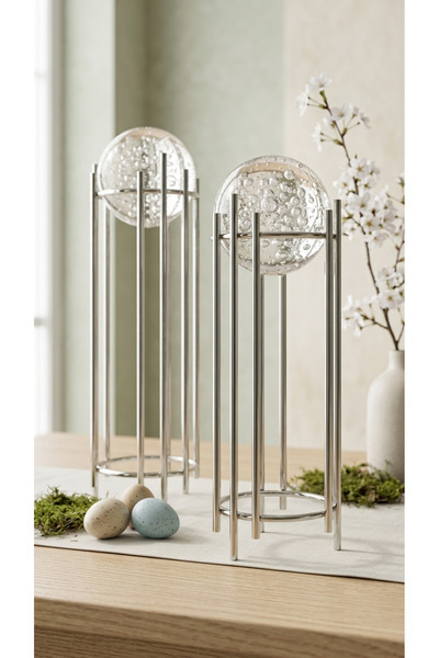 Chrome Plated Metal 2-Piece Set Hall Crown Model Crystal Bubble Glass Bulk Decoration Trinket Object