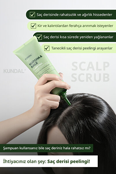 Kundal Yağlı Saçlara Dökülme Karşıtı Saç Derisi Peelingi Matcha&Kale Clarifying Sea Salt Scalp Scrub