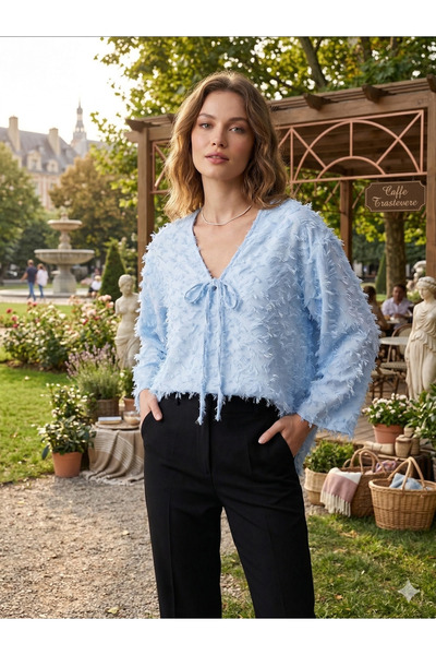 Moda Palmiss Γυναικεία μπλούζα κιμονό με υφή, σε μπλε μωβ απόχρωση μωρού, με ...