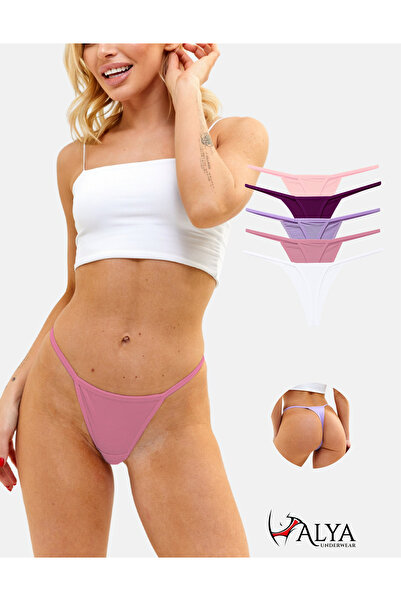 Women's Drawstring Thong Panties - 5-Pack Colorful Cotton String Panties