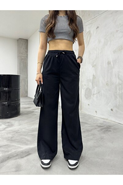 BİKELİFE Women's Linen Waist with Rubber Tie-Up High Waist Loose Fit Pants