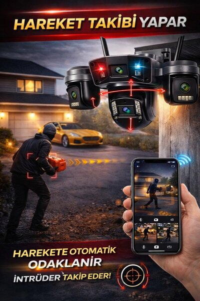 O-KAM OK203W Wifi 12MP 4 Lens Sirenli Gece Görüş Sesli Lens Akıllı Güvenlik Kamerası