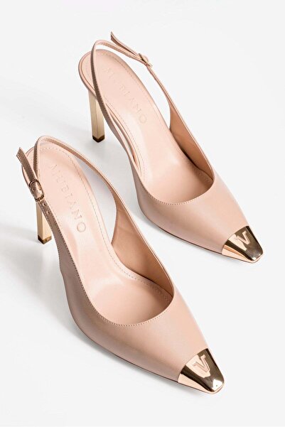 Mubiano Γυναικείο στιλέτο με μεταλλική μυτερή μύτη, ανοιχτό μεταλλικό τακούνι...