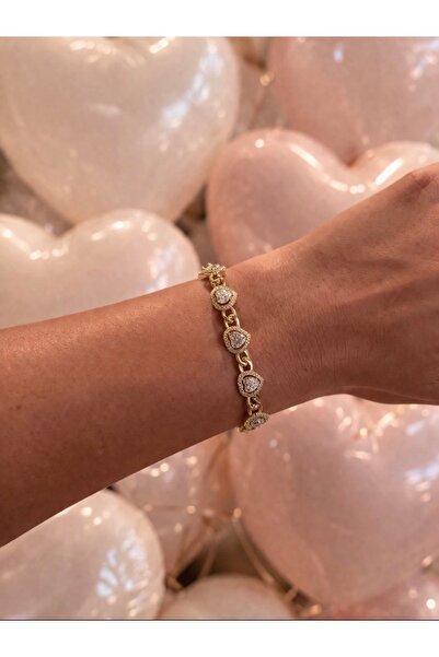 Mope Accessories سوار نسائي من الزركون على شكل قلب مرصّع بالأحجار ذهبي اللون