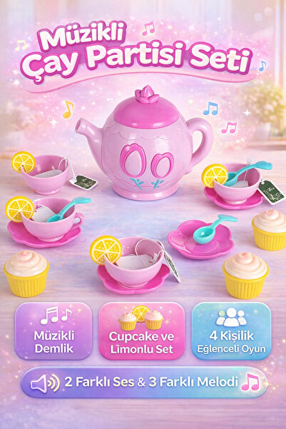 YILDIRIM OYUNCAK Pilli Sesli Müzikli Aksesuarlı Oyuncak Çaydanlık Evcilik Set...