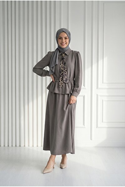 BENAHOLL Σετ Payman με Φουλάρι Λεοπάρ και Φούστα με Έξι Βολάν-NA3439 Γαλακτερ...