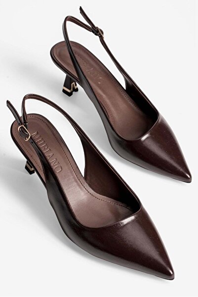 Mubiano Women's Stiletto Pointed Toe Open Back Heeled Shoes Noora Brown