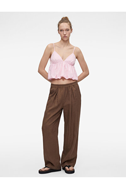 Koton Βαμβακερή αμάνικη μπλούζα με λαιμόκοψη V και βολάν