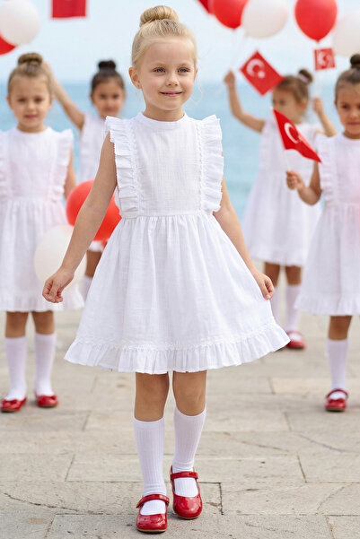 Parla Kids Κοστούμι με αγκράφα για κορίτσια Eloise λινό αμάνικο βολάν με δαντέλα