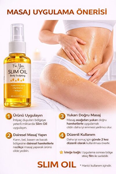 For You Gold İnceltmeye Ve Sıkılaştırmaya Yardımcı Selülit Karşıtı Slim Oil, Yağ 60 ml