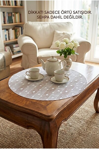 Rona Home Στρογγυλό τραπεζομάντιλο με διαφανές κάλυμμα με σχέδιο δαντέλας Πολ...