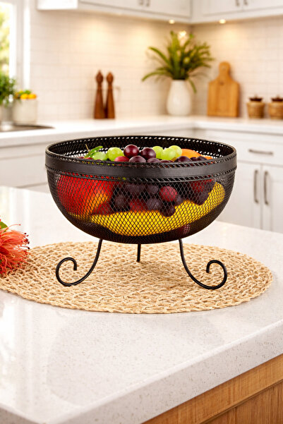 ANGDESİGN Aleyna Dekoratif Metal Sebze&meyvelik • AYAKLI SİYAH • Mutfak Düzen...