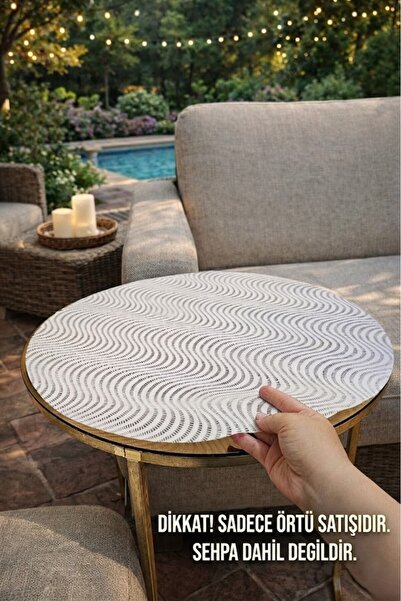 Rona Home Κάλυμμα τραπεζιού σαλονιού με προίκα Κρεμ Μπεζ Στρογγυλό – Δαντελέν...