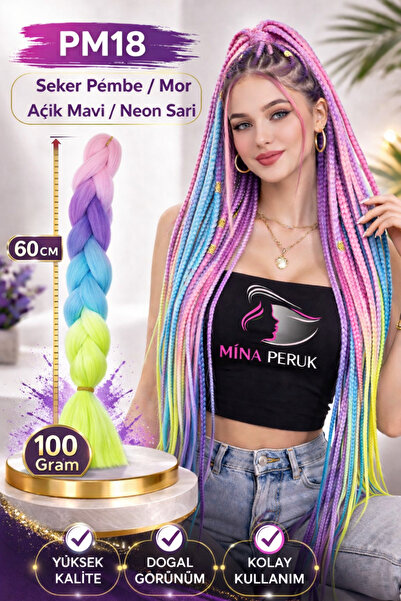 Mina Peruk Afrika Örgülük Ombreli Sentetik Saç 100 Gr. - Şeker Pembe / Mor / ...