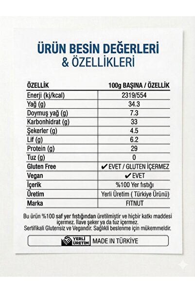 FitNut % 100 Fıstık Ezmesi (3 X 800 GR - 2.4 kg)