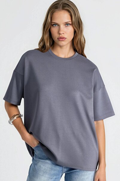 Hiccup Oversize Crew Neck Modal Touch Knitted T-Shirt