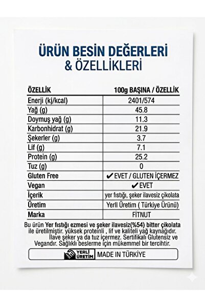 FitNut 3 Adet 800 gr Şekersiz Çikolatalı Fıstık Ezmesi ( 3x 800 gr )