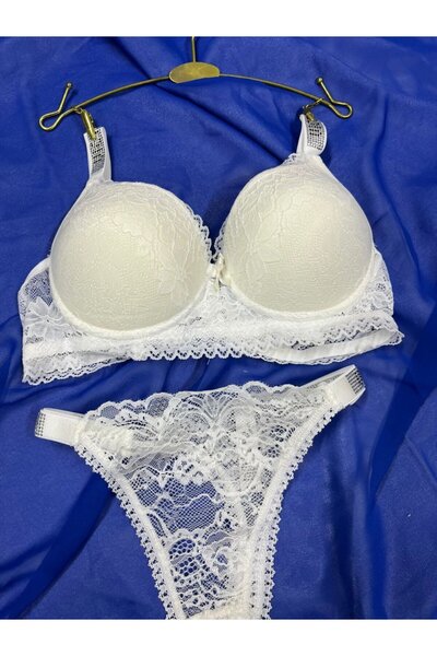 MODELLİFE Λευκό Σετ Βάντας Σουντιέν με Δαντέλα και Λάστιχα, Χωρίς Ενίσχυση