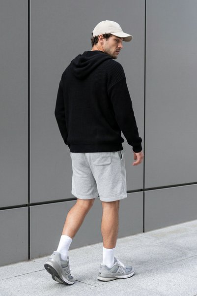 CHUBA Men's Thessaloniki Knitted Standard Cut Sweater with Hood and Pockets, Black 25W2002
