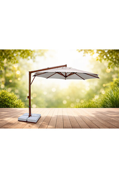 ODS Sun Pole Yuvarlak Şemsiye 300/8 KREM - Mermerli Metal Altlıklı