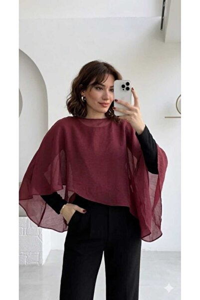 My Blog Μπλούζα με ιπτάμενο μανδύα σε μπορντό χρώμα - 5026