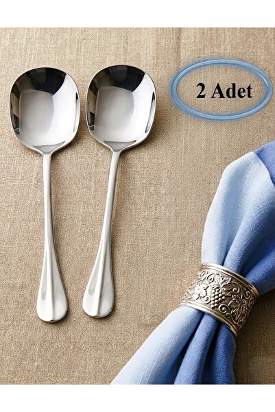 BRE HOME 2 Adet Çelik Servis Kaşığı Seti – Salata Sunum Kaşığı - 22 cm.