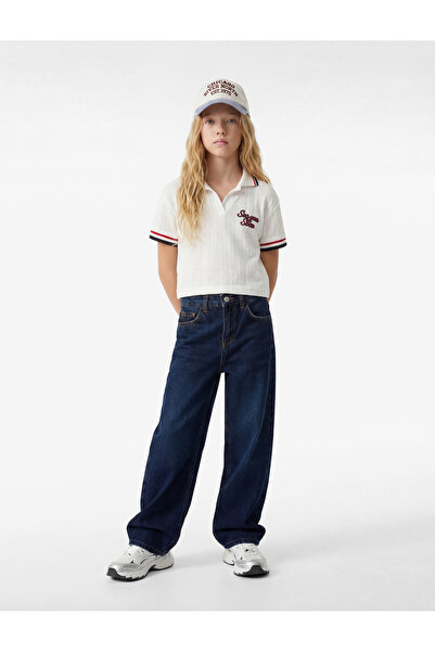 Koton Pantaloni din denim cu picior larg, cu detalii brodate din bumbac