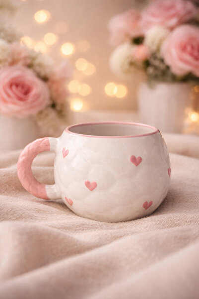 Kotium Ceramics Kabartma Dokulu PEMBE KALP Desenli Özel Kabartmalı Tamamıyla ...